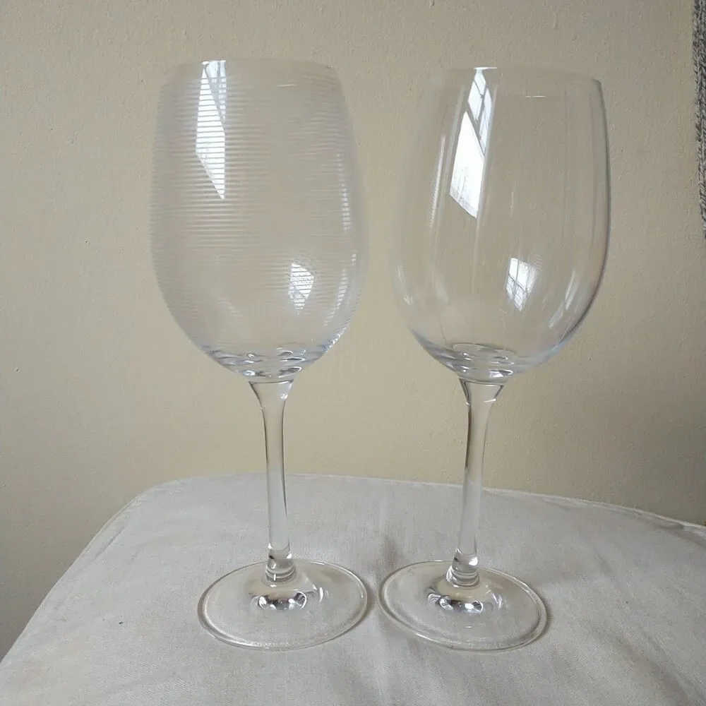 Mikasa Wine Glasses Goblets Cheers White Wine Crystal Striped Etched 2x Lot